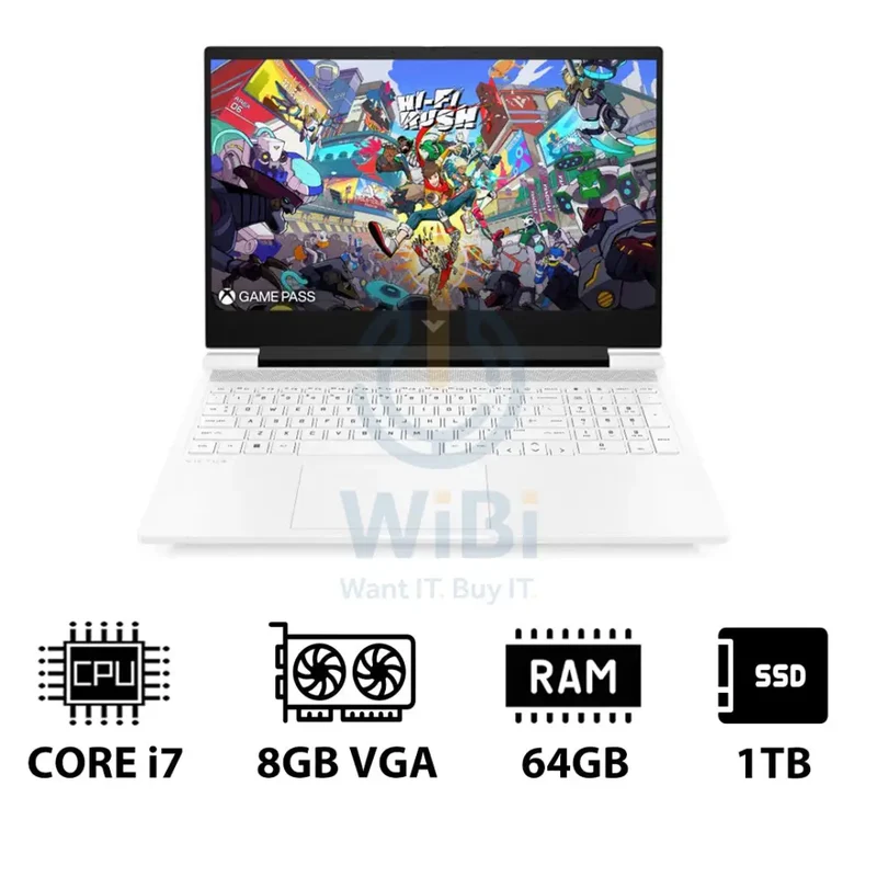 HP Victus Gaming Laptop 16-R1050NE - 16.1" FHD / i7 / 64GB / 1TB (NVMe M.2 SSD) / RTX 4070 8GB VGA / DOS (Without OS) / 1YW / Ceramic White - Laptop