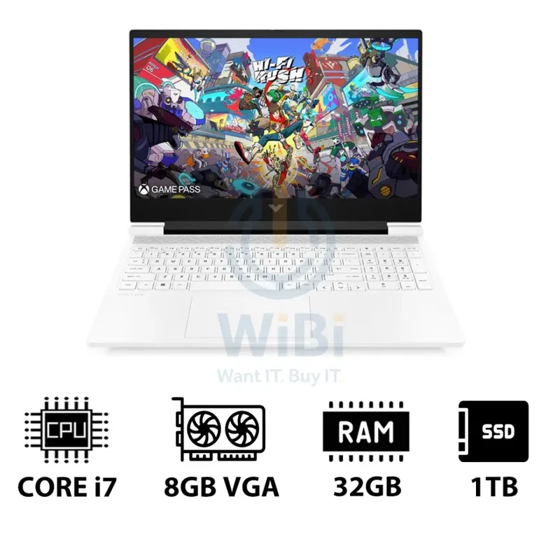 HP Victus Gaming Laptop 16-R1050NE - 16.1" FHD / i7 / 32GB / 1TB (NVMe M.2 SSD) / RTX 4070 8GB VGA / DOS (Without OS) / 1YW / Ceramic White - Laptop