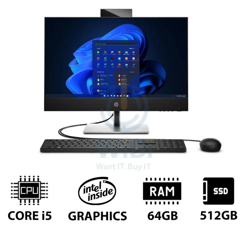 HP ProOne 440 G9 AIO - i5 / 64GB / 512GB (NVMe M.2 SSD) / 23.8" FHD Touch / Win 11 Pro / 1YW / Black - Desktop