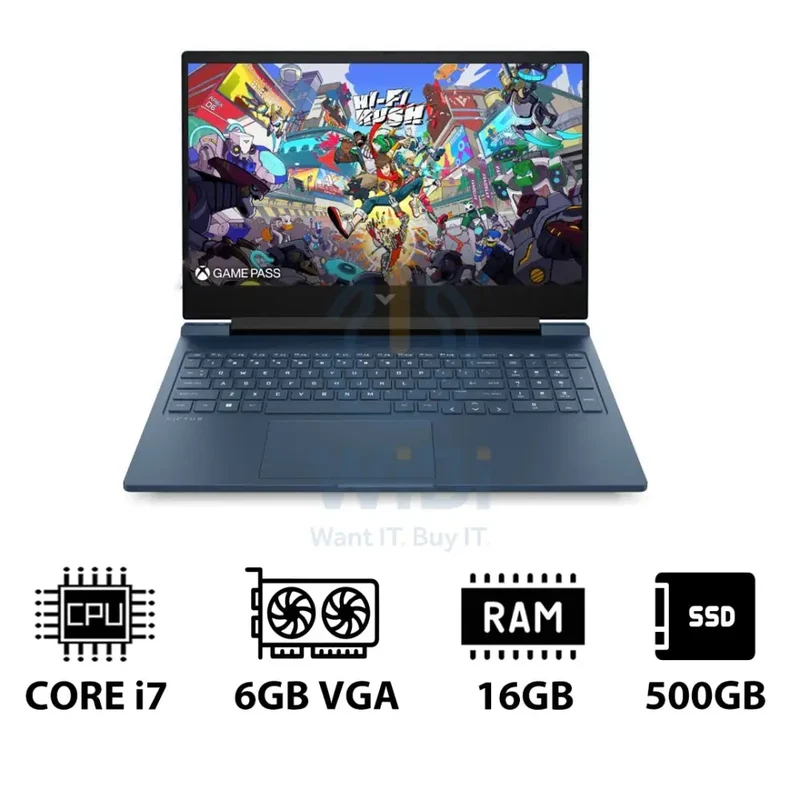 HP Victus Gaming Laptop 16-R1046NE - 16.1" FHD / i7 / 16GB / 500GB (NVMe M.2 SSD) / RTX 4050 6GB VGA / DOS (Without OS) / 1YW / Performance Blue - Laptop