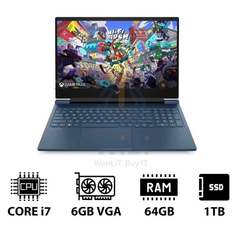 HP Victus Gaming Laptop 16-R1046NE - 16.1" FHD / i7 / 64GB / 1TB (NVMe M.2 SSD) / RTX 4050 6GB VGA / DOS (Without OS) / 1YW / Performance Blue - Laptop