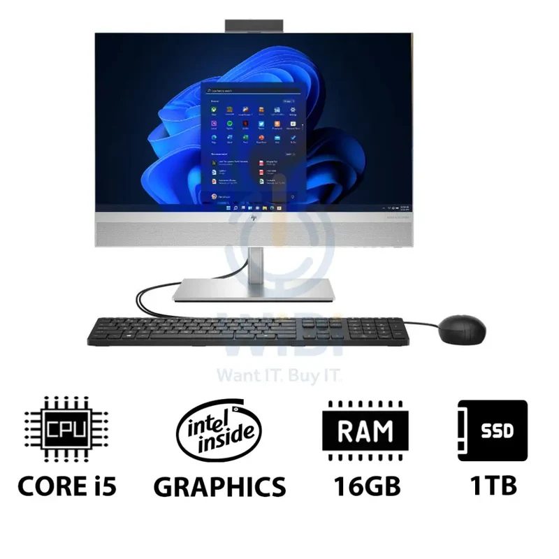 HP EliteOne 840 G9 AIO PC - 23.8" FHD Non-Touch / i5 / 16GB / 1TB (NVMe M.2 SSD) / Win 11 Pro / 1YW - Desktop