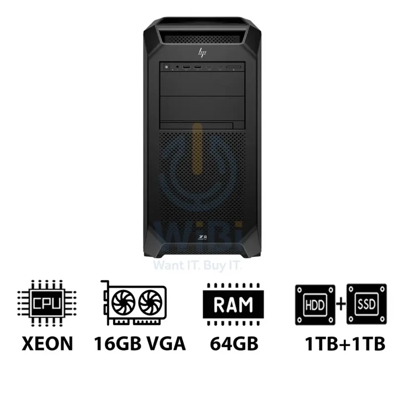 HP Z8 G5 Workstation - Xeon-2.0GHz / 12-Cores / 64GB / RTX 2000 ADA 16GB VGA / 1TB HDD + 1TB (NVMe M.2 SSD) / DOS (Without OS) / 3YW