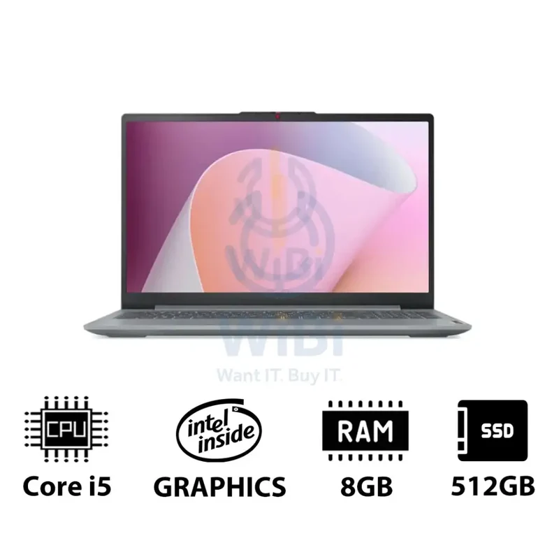 Lenovo IdeaPad Slim 3 Gen 8 - 15.6" FHD / i5 / 8GB / 512GB (NVMe M.2 SSD) / DOS (Without OS) / 1YW / Eng/Arb / Arctic Grey - Laptop