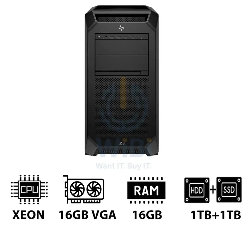 HP Z8 G5 Workstation - Xeon-2.0GHz / 12-Cores / 16GB / RTX 2000 ADA 16GB VGA / 1TB HDD + 1TB (NVMe M.2 SSD) / DOS (Without OS) / 3YW