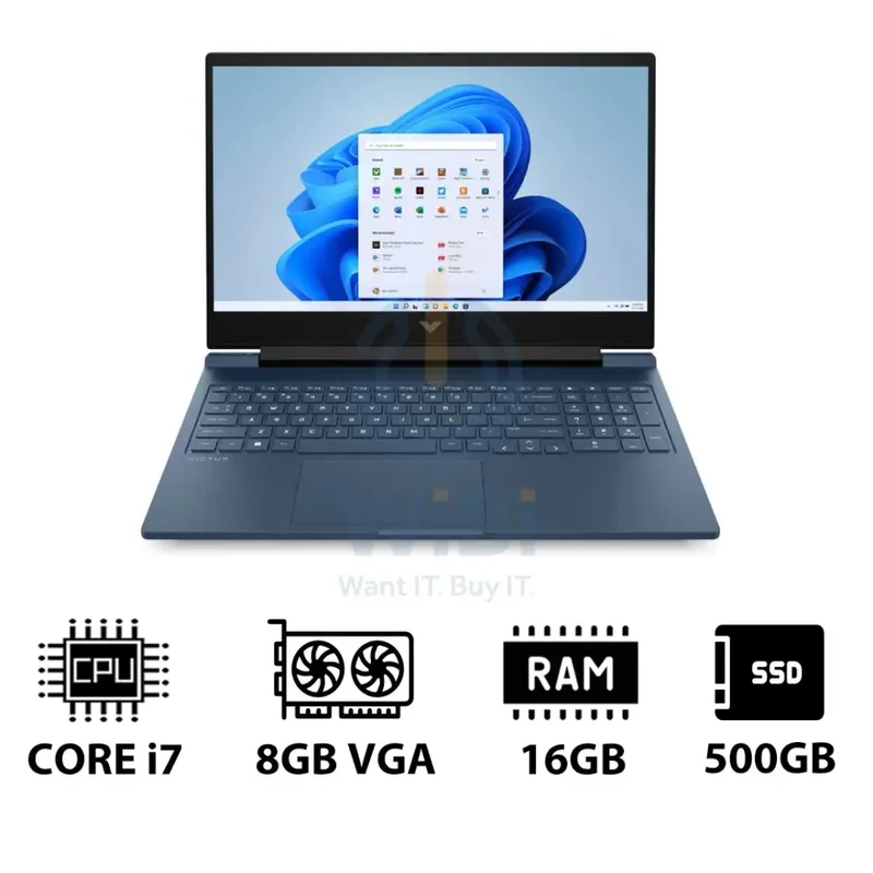 HP Victus Gaming Laptop 16-R1052NE - 16.1" FHD / i7 / 16GB / 500GB (NVMe M.2 SSD) / RTX 4070 8GB VGA / Win 11 Pro / 1YW / Performance Blue - Laptop