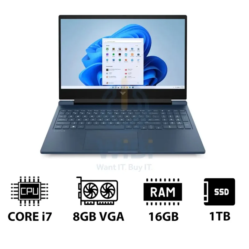HP Victus Gaming Laptop 16-R1052NE - 16.1" FHD / i7 / 16GB / 1TB (NVMe M.2 SSD) / RTX 4070 8GB VGA / Win 11 Pro / 1YW / Performance Blue - Laptop