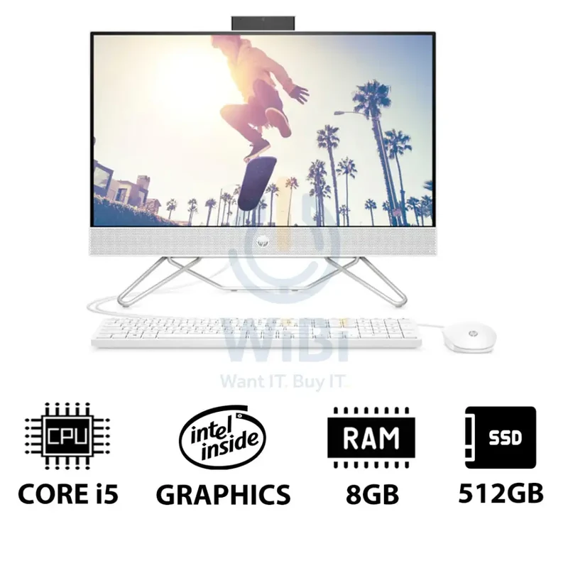 HP 24-CB1339NE AIO PC - i5 / 8GB / 512GB (NVMe M.2 SSD) / 23.8" FHD Non-Touch / DOS (Without OS) / 1YW / Starry White - Desktop