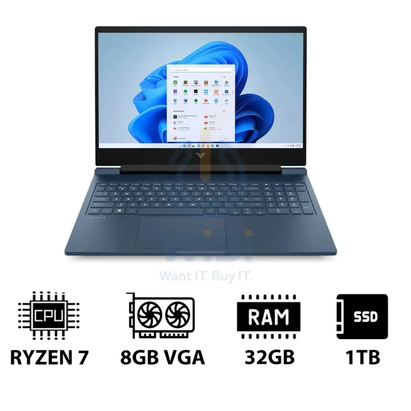 HP Victus Gaming Laptop 16-S0023NE - 16.1" QHD / AMD Ryzen 7 / 32GB / 1TB (NVMe M.2 SSD) / RTX 4070 8GB VGA / Win 11 Home / 1YW / Performance Blue - Laptop