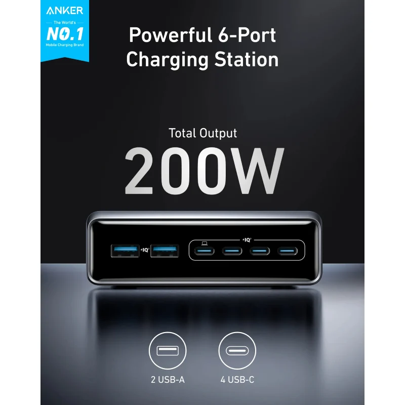 شاحن أنكر برايم - 200 واط / USB-A / USB-C / فضي