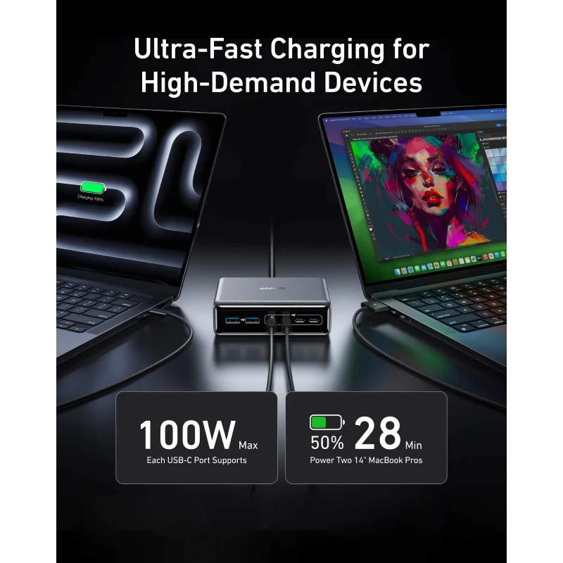 شاحن أنكر برايم - 200 واط / USB-A / USB-C / فضي