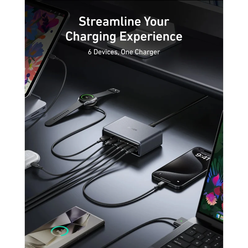 شاحن أنكر برايم - 200 واط / USB-A / USB-C / فضي