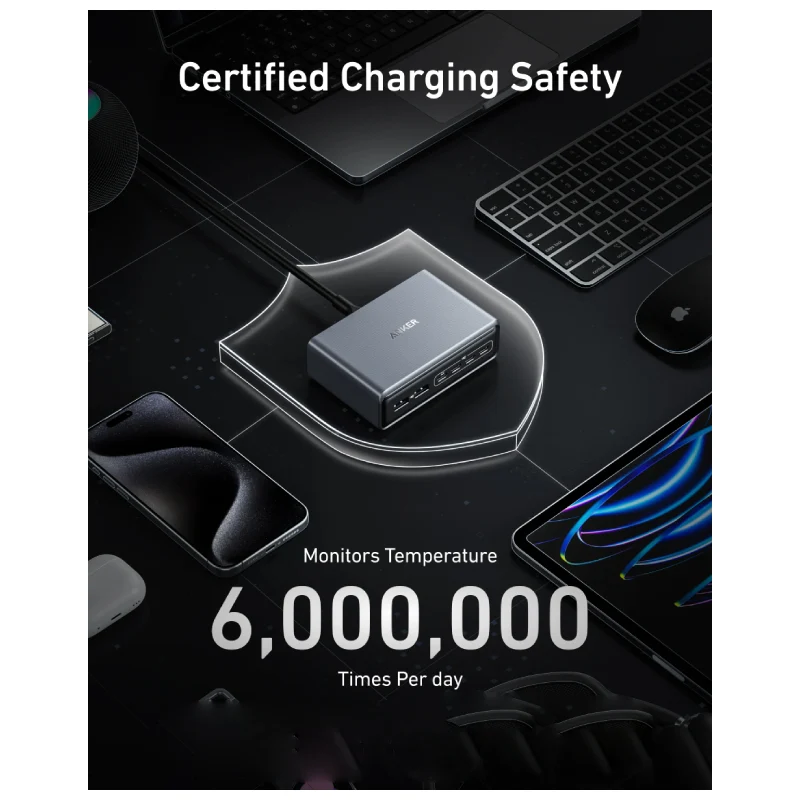 شاحن أنكر برايم - 200 واط / USB-A / USB-C / فضي