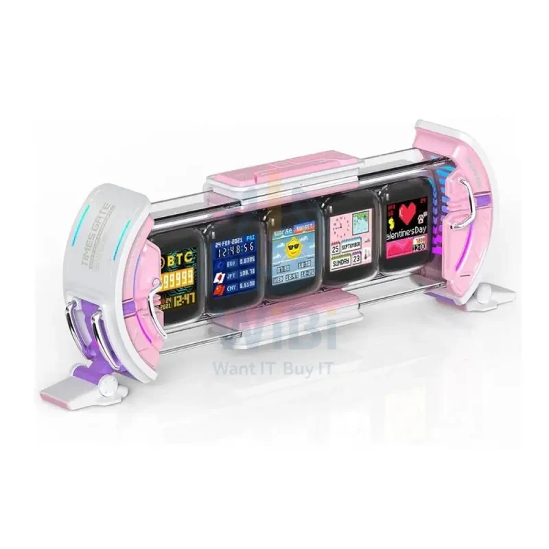 Divoom Times Gate Pixel Art Informative Cyberpunk Digital Clock Display - Pink
