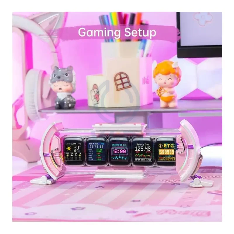 Divoom Times Gate Pixel Art Informative Cyberpunk Digital Clock Display - Pink