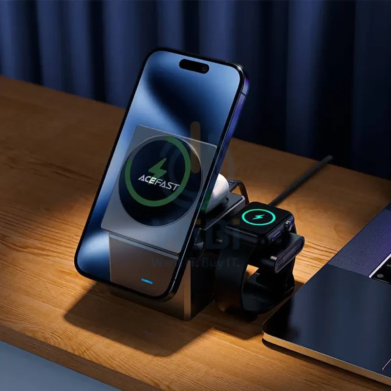 ACEFAST E18 3-in-1 Desktop Wireless Charging Holder - 23W / Metal Grey