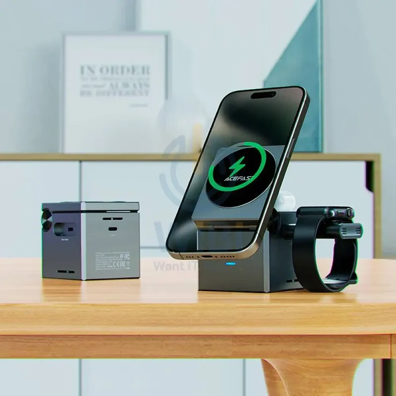 ACEFAST E18 3-in-1 Desktop Wireless Charging Holder - 23W / Metal Grey