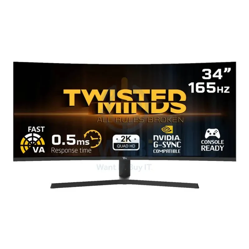شاشة ألعاب منحنية تويستد مايندز - حجم 34 بوصة WQHD / 0.5 مللي ثانية / 165 هرتز / DisplayPort / HDMI