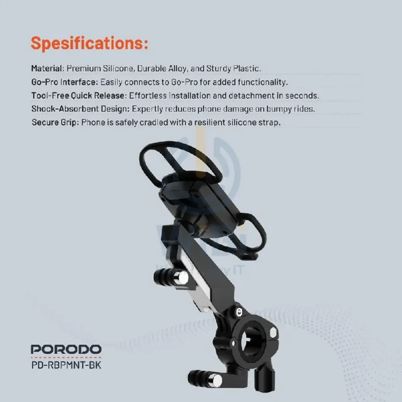 Porodo 360° Rotatable Bike Phone Mount - Black