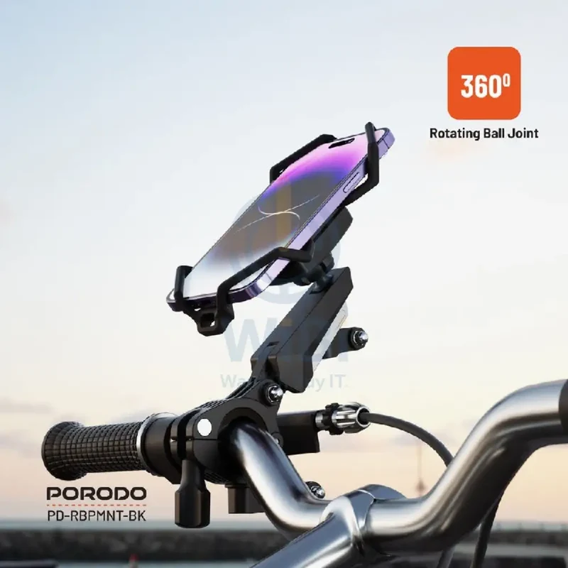 Porodo 360° Rotatable Bike Phone Mount - Black