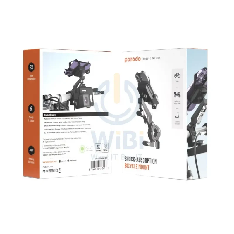 Porodo 360° Rotatable Bike Phone Mount - Black