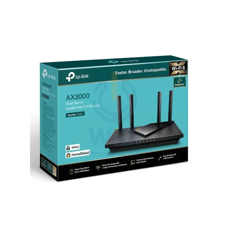 TP-Link (Archer AX55) AX3000 Dual Band Gigabit Wi-Fi 6 Router - 5 GHz(2402 Mbps) / USB 3.0 / Gigabit WAN / Gigabit LAN