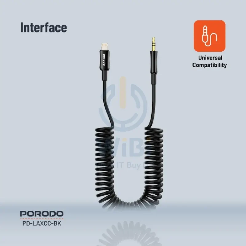Porodo Audio Data Cable - 1.2M / Lightning / 3.5mm Jack / Black