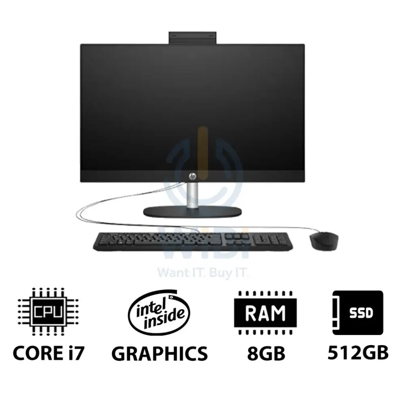 HP 24-CR0041NE AIO PC - 23.8" FHD Non-Touch / i7 / 8GB / 512GB (NVMe M.2 SSD) / DOS (Without OS) / 1YW / Jet Black - Desktop
