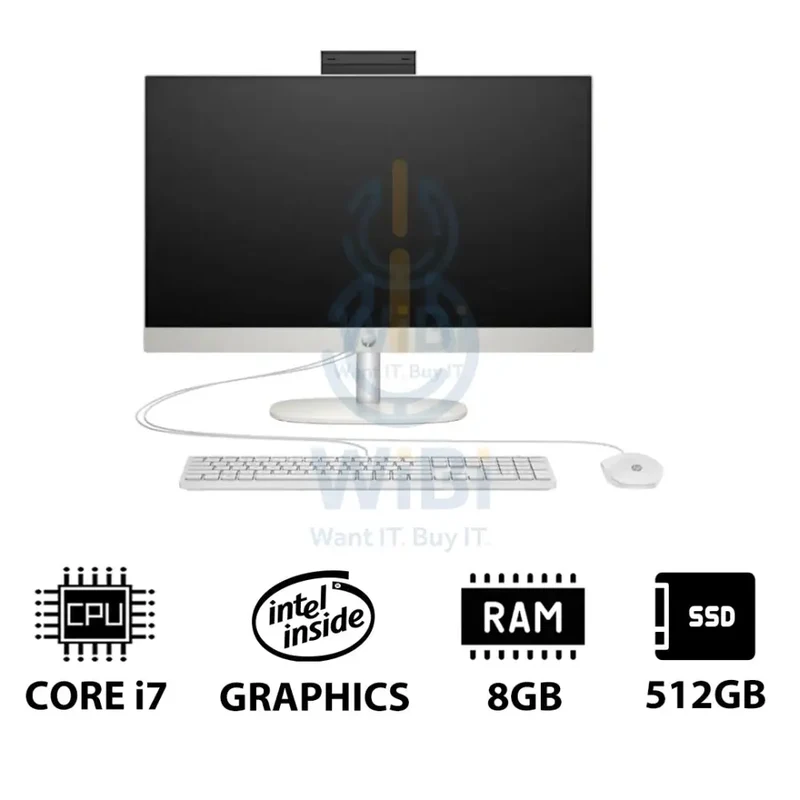 HP 24-CR0040NE AIO PC - 23.8" FHD Non-Touch / i7 / 8GB / 512GB (NVMe M.2 SSD) / DOS (Without OS) / 1YW / Shell White - Desktop