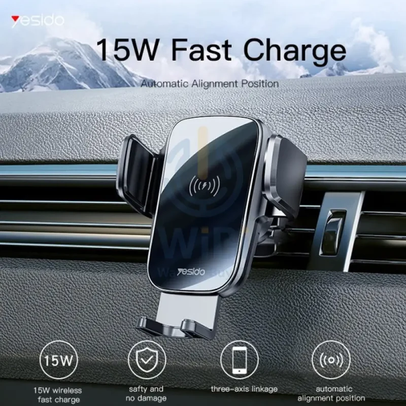 Yesido C186 15W Wireless Charging Phone Holder - Black