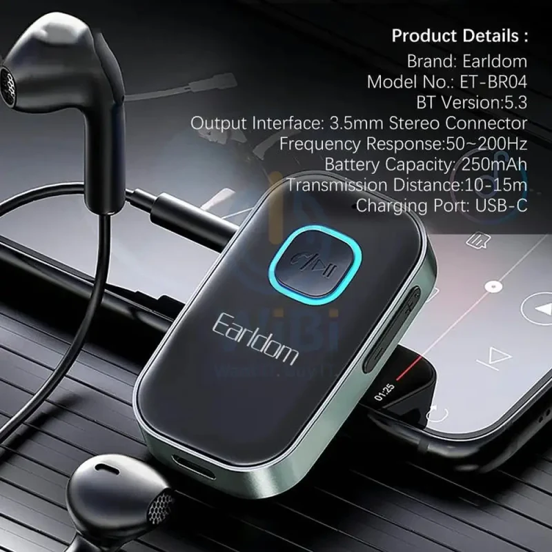 Earldom ET-BR04 Receiver/Transmitter to 3.5mm Wireless Adapter - 250mAh / Bluetooth