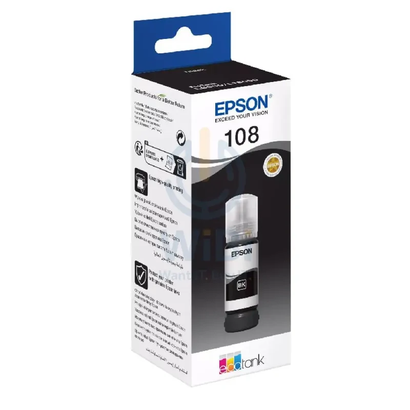 Epson 108 EcoTank Black Ink Bottle - 3600 Pages / Black Color / Ink Bottle
