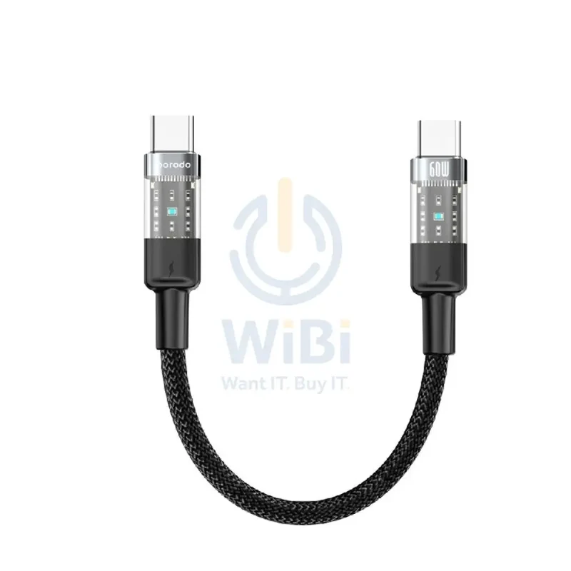 Porodo Transparent Braided Data Cable - 0.35M / Type-C / 60W / Black