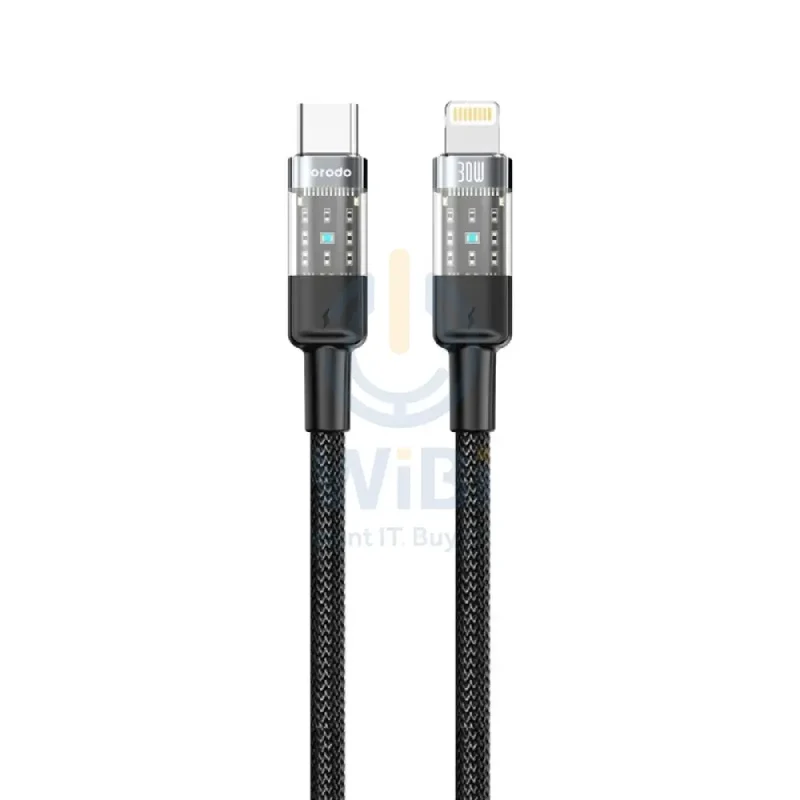 Porodo Braided Fast Charging Data Cable - 1.2M / Type-C / Lightning / 30W / Black