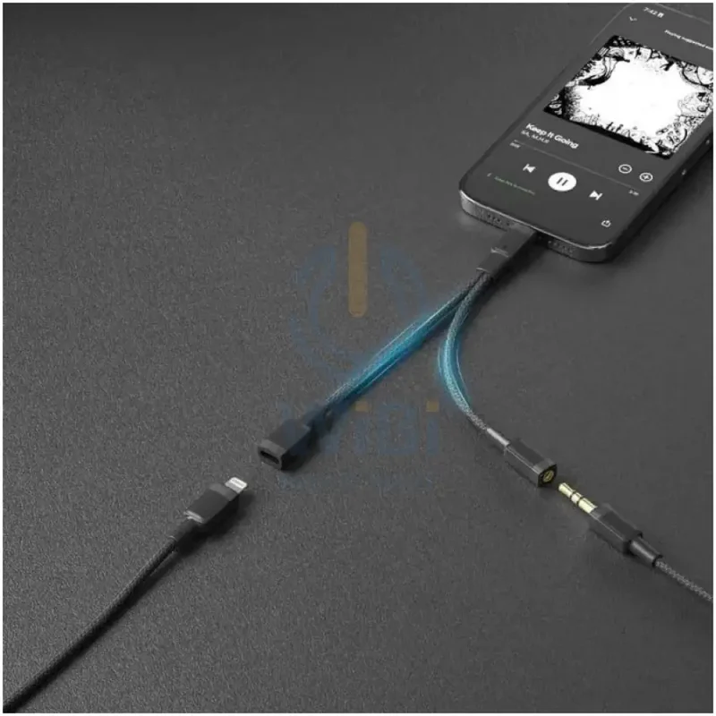 Porodo Lightning Connector Audio And Charge Adapter - 0.12M / Lightning / 3.5 Jack / Black