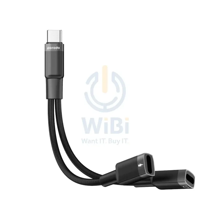 Porodo Type-C Connector Audio And Charge Adapter - 0.12M / Type-C / Black