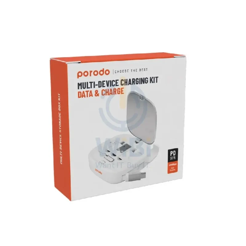 Porodo Multi-Device Charging Kit Data & Charge - 1M / USB-A / USB-C / Lightning / Micro USB / White