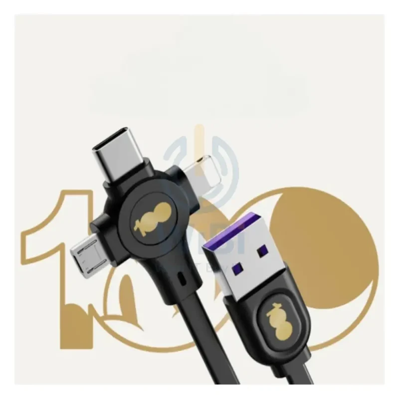 كابل بيانات ديزني QS-C01 تلسكوبي من واحد إلى ثلاثة، إصدار الذكرى المئوية، بتصميم ميكي الأسود