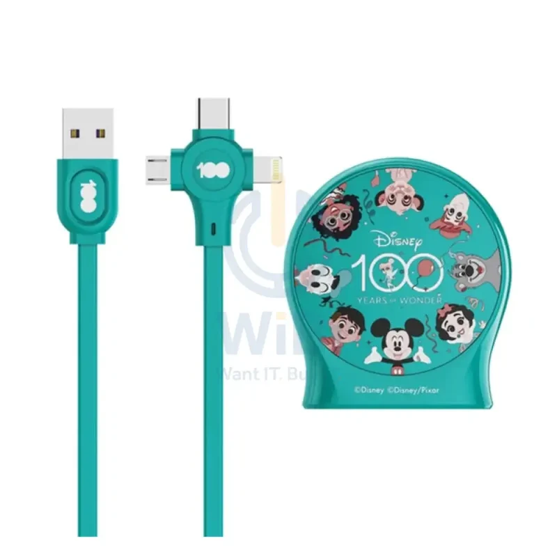 كابل بيانات ديزني QS-C01 تلسكوبي من واحد إلى ثلاثة، إصدار الذكرى المئوية، بتصميم ميكي الأخضر