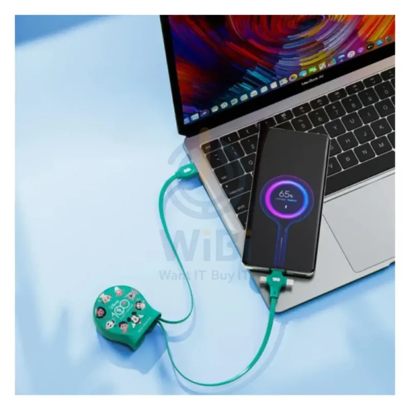 كابل بيانات ديزني QS-C01 تلسكوبي من واحد إلى ثلاثة، إصدار الذكرى المئوية، بتصميم ميكي الأخضر