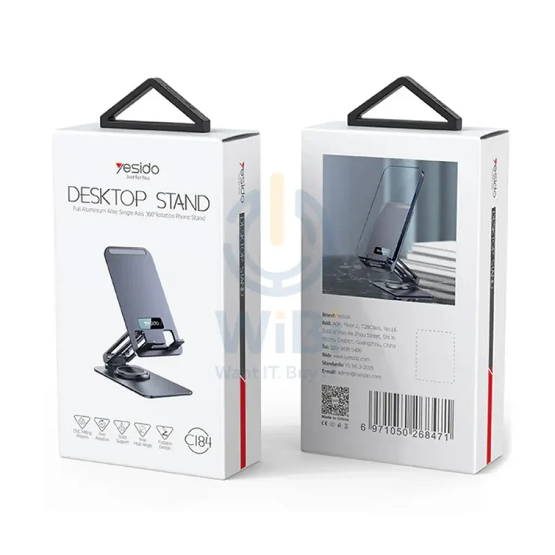 Yesido C184 360 Rotating Aluminum Alloy Folding Phone Holder - Space Gray