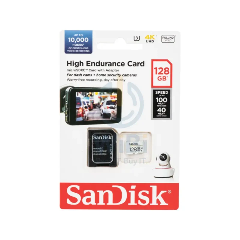 بطاقة ذاكرة سانديسك هاي إنديورانس microSD - 128 جيجابايت / سرعة تصل إلى 100 ميجابايت/ثانية