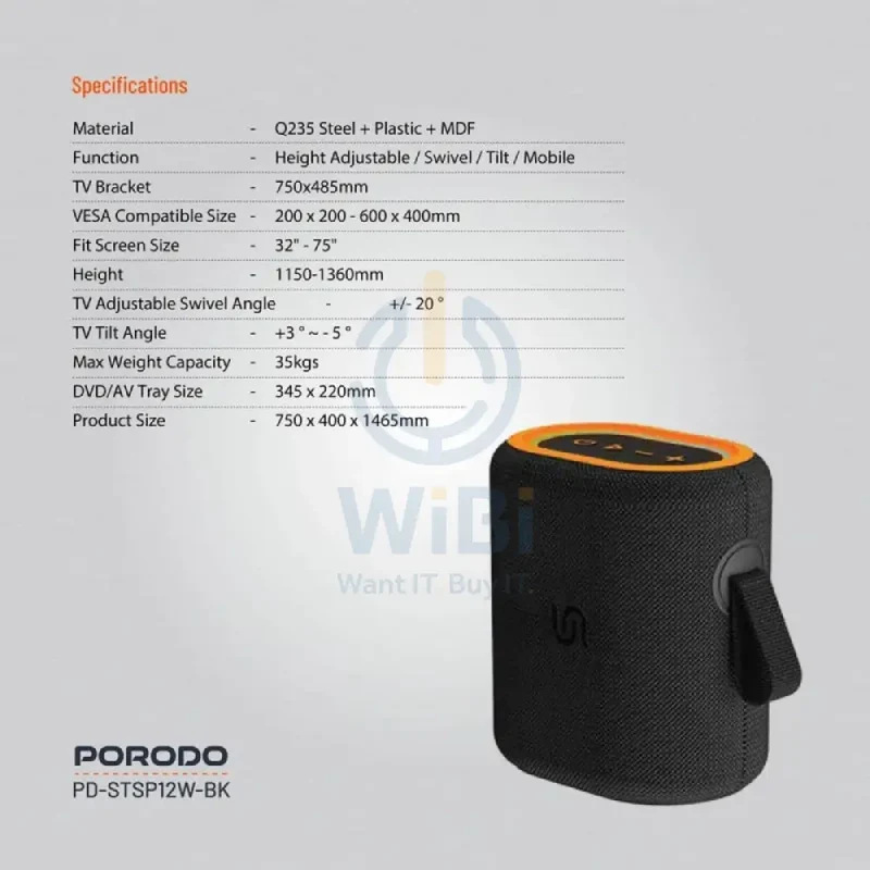 Porodo Soundtec Rave Portable Speaker - Black