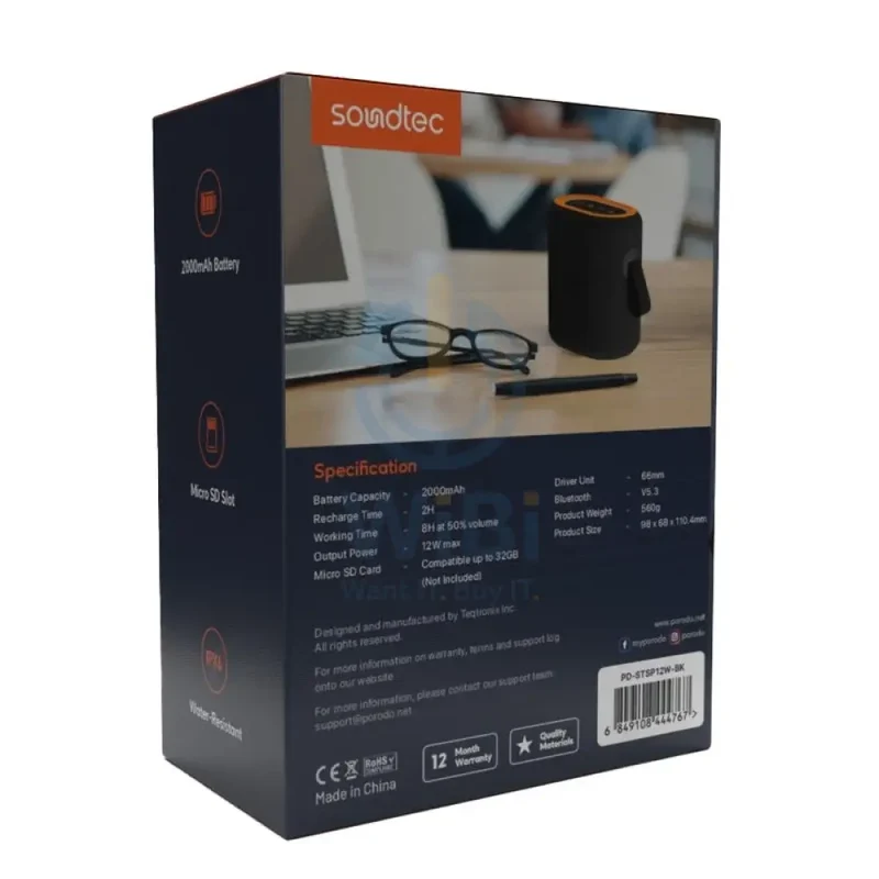 Porodo Soundtec Rave Portable Speaker - Black