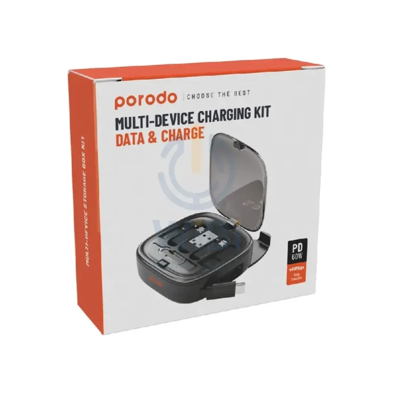 Porodo Multi-Device Charging Kit Data & Charge - 1M / USB-A / USB-C / Lightning / Micro USB / Black
