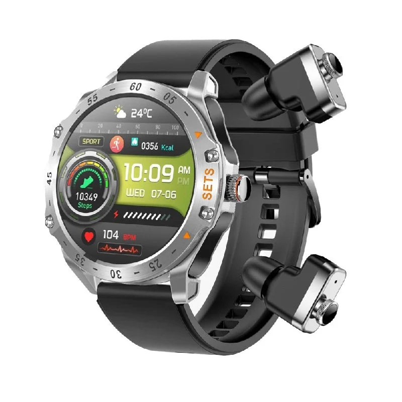 Porodo Hype Smartwatch With Earbuds - 400mAh / Silver