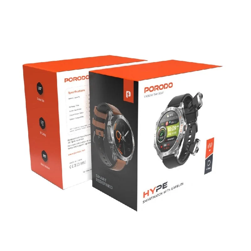 Porodo Hype Smartwatch With Earbuds - 400mAh / Silver