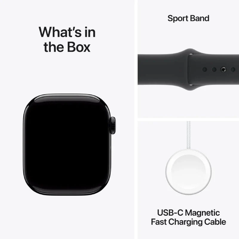 Apple Watch Series 10 with Sport Band - LTPO OLED / 64GB / 42mm / Medium/Large / Bluetooth / Wi-Fi / Cellular / Jet Black