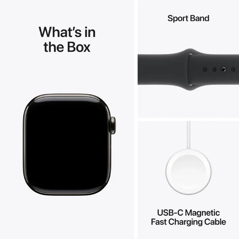 Apple Watch Series 10 with Sport Band - LTPO OLED / 64GB / 42mm / Small/Medium / Bluetooth / Wi-Fi / Cellular / Slate