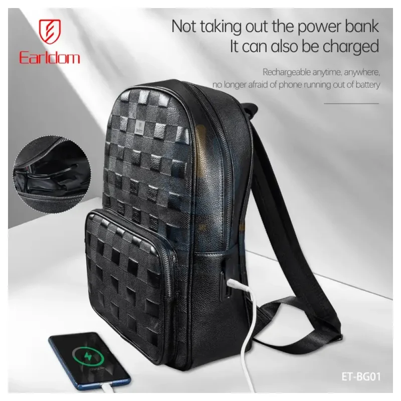 Earldom ET-BG01 Leather Backpack Bag - Black